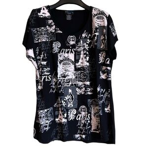 Bien‎ Bleu Plus women’s top 3x Paris silver metal studs black white